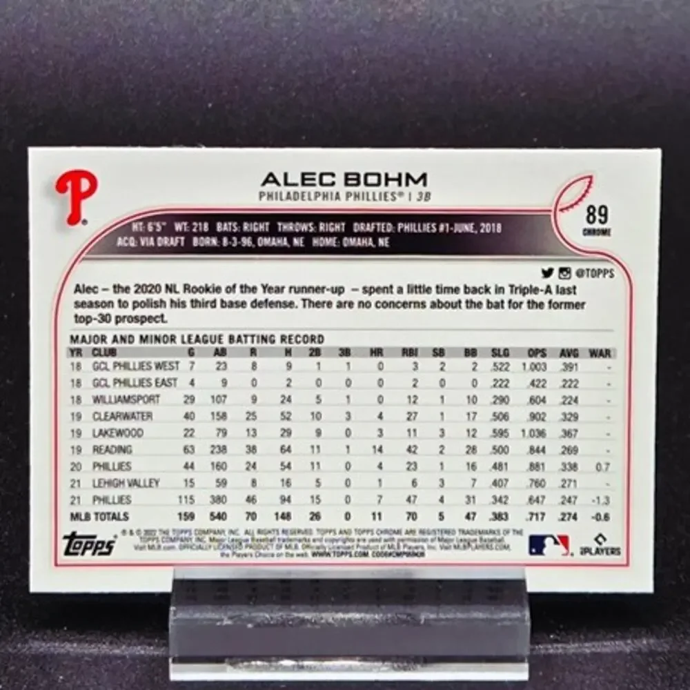 Alec Bohm Topps Chrome Black and White Ray Wave RC Philadelphia Phillies Star